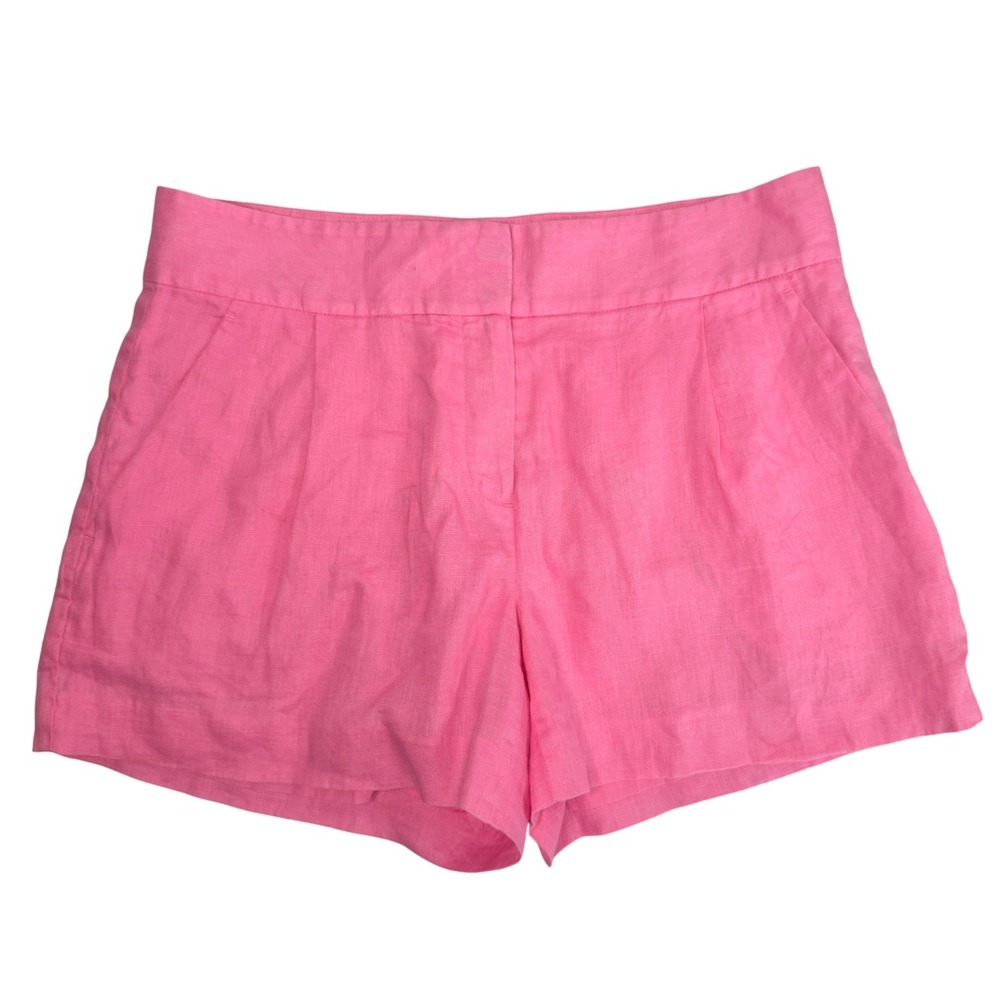 Theory Womens Sz 4‎ Pink Linen Blend Pleated High Waist Shorts Casual Summer